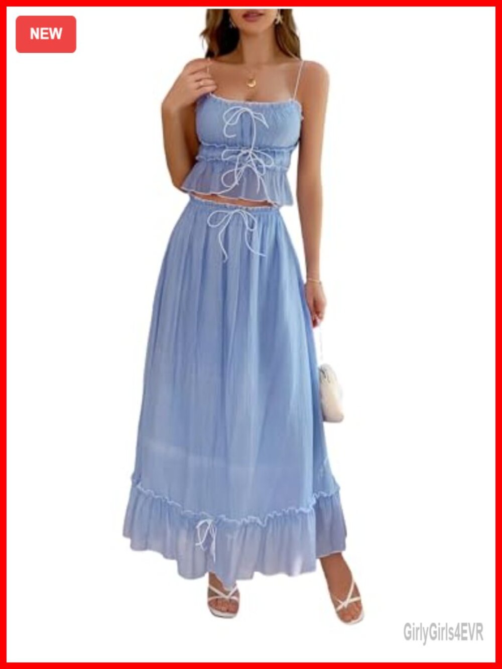 Women's 2 Piece Maxi Skirt Set Lyocell Bow Tie Crop Top Ruffle Tiered Vacation